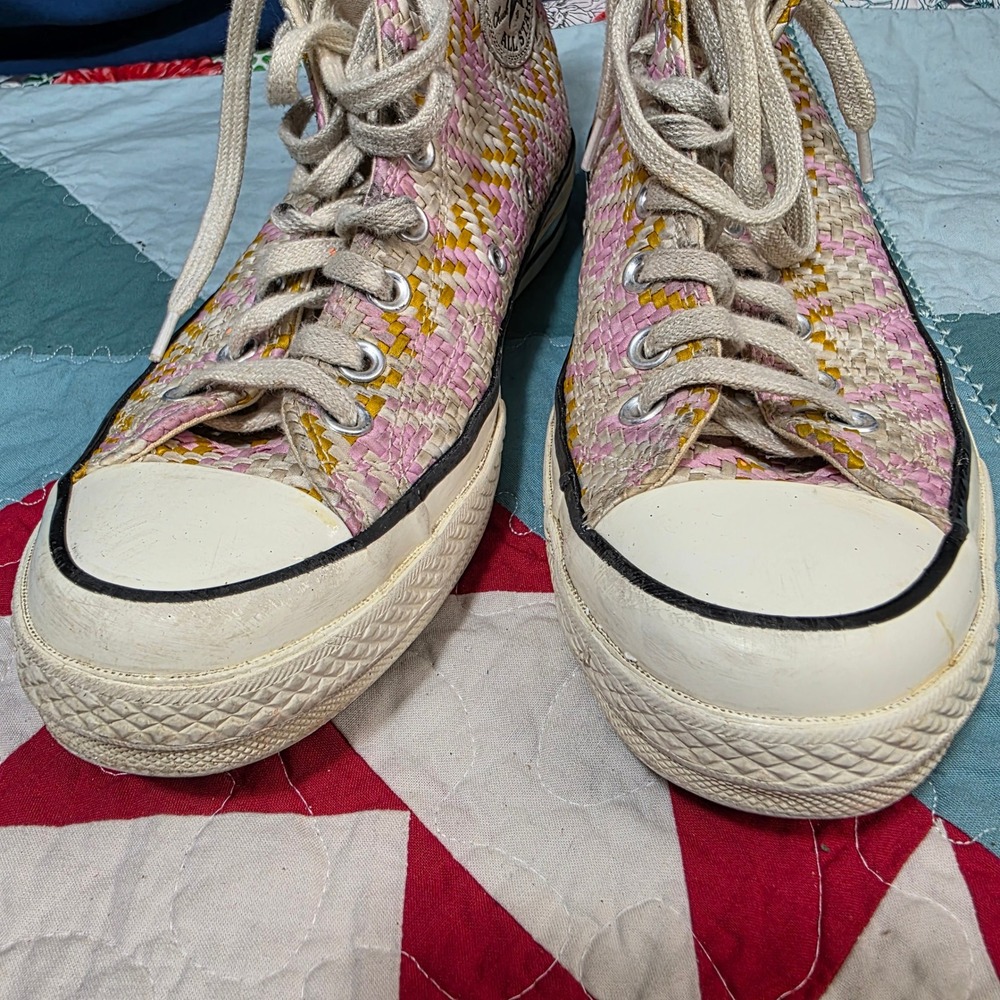 Converse Chuck 70 High Top Sneakers Womens 9 Mens 7 Pink Yellow Woven Chevron - Picture 4 of 10